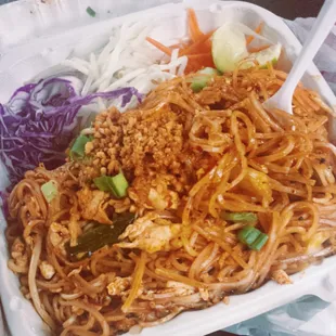 Delicious Phad Thai to go (chicken, no tofu, 4 stars). Huge TOGO portion for just $11. Fave thai in Seattle.