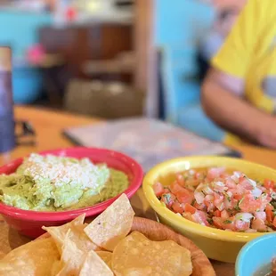 Guacamole (large) Salsa Fresca (large) and chips!