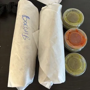 Bacon and steak burrito. Both are amazing!