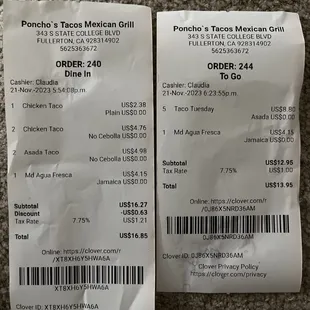 Receipts she gave me