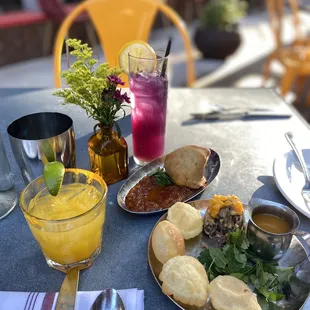 Turmeric Moscow mule, honey blues cocktail, samosa, pani poori