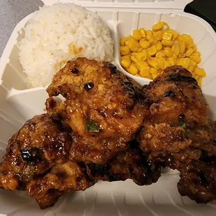 Guava chicken plate with rice and corn (regular size)