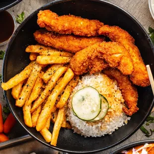 Five Piece Plate with Fries and Rice