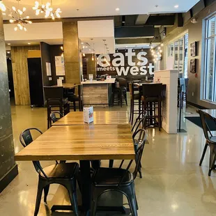 tables and chairs in a restaurant