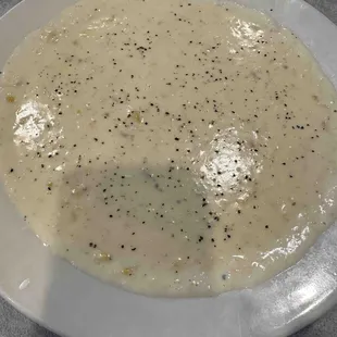 Corn and crab bisque with added pepper.  Outstanding.
