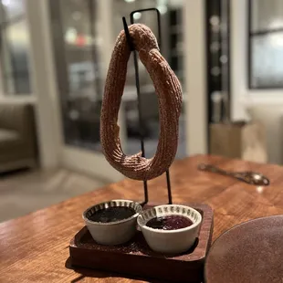 Churros w chocolate and strawberry dip