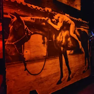 a man on a horse in a barn