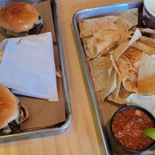 Spicy blue berry ketchup w/ sliders- amazing. Smoked salsa w/ seasoned chips - perfect!!