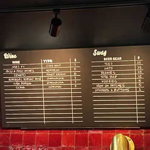 Wine menu