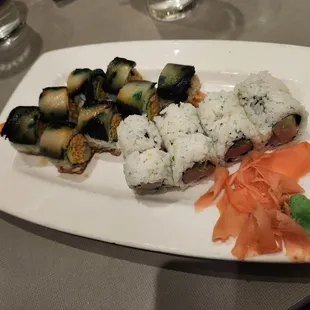 Yellowtail roll and Black Mamba Roll
