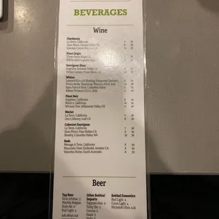Beverages Menu
