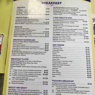 Breakfast menu