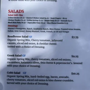 Salad Menu