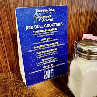 Red Bull cocktails menu