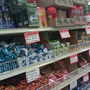 a variety of products in a grocery store