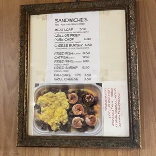 a menu for sandwiches