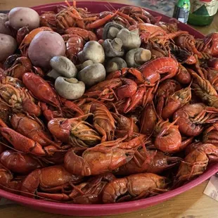 5 lbs crawfish with potatoes &amp; mushrooms