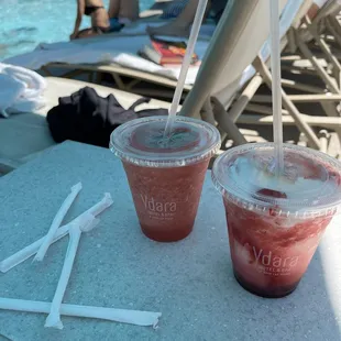 strawberry margarita &amp; miami vice. good but theres no like booze in em. $32 my as$