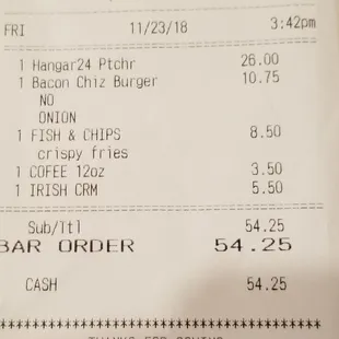 $26.00 for a pitcher of beer! $9.00 Baily&apos;s and Coffee($3.50 Coffee &amp; $5.50 splash of Baily&apos;s)! What a TOTAL JOKE! NEVER AGAIN!