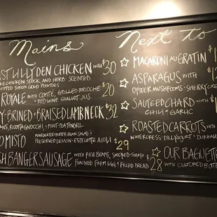 a menu on a blackboard