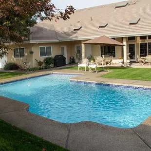 a pool in a residential backyard