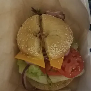 Roast beef and cheddar on sesame
