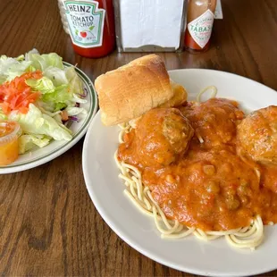 Spaghetti &amp; Meatballs is a good choice and includes a Side Salad.