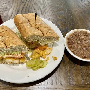 Shrimp Po-Boy on Wheat, with a side of Back-Eyed Peas!