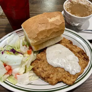 Today's plate lunch, Chicken Fried Steak with two sides.
