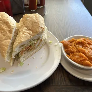 Catfish Po-Boy with a side of Carrot Soufflé!
