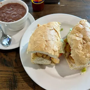 Shrimp Po-Boy and a cup of Red Beans &amp; Rice!