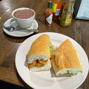 Shrimp poor boy and red beans and rice.