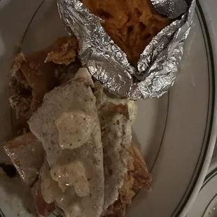 Eggplant, Redfish with a Sweet Potato.
