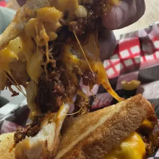 Old Fashion Grilled Cheese- Mac and cheese grilled cheese, and &quot;old fashion&quot; meat. So good!