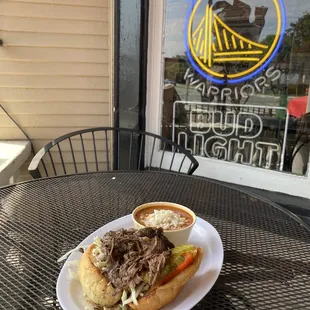 The Drippin's (i.e. Roast beef po boy smothered in au jus sauce) and a cup of shrimp gumbo.