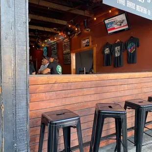 a bar with stools