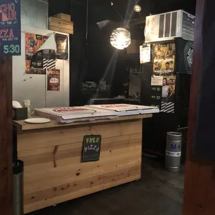 a bar with a pizza on it