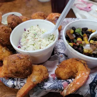 Shrimp basket sub black beans for fries. Very good.