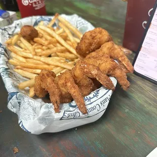 Fried shrimp platter minus the 2 we ate!  Best I've ever had!!