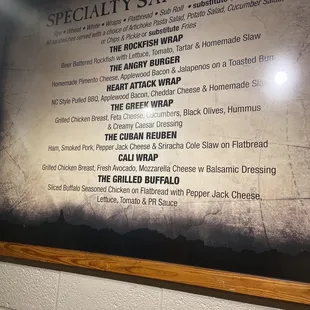 Specialty menu board