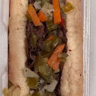 Italian beef sandwich with peppers . Went mild on peppers.