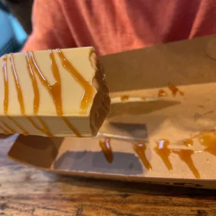 Dulce de leche with white chocolate and caramel drizzle