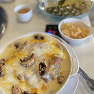 Baked Chicken in Portuguese Style with Fried Rice and Soup /