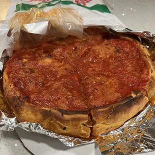 All Pepperoni, 1/2 sausage, 1/2 jalepeño deep dish