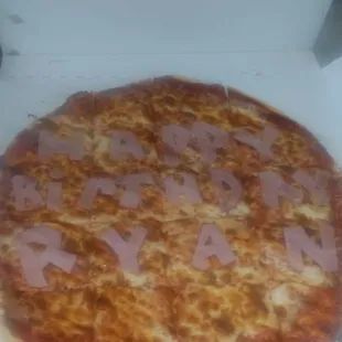 Canadian Bacon birthday pizza! Happy Birthday Ryan!!!