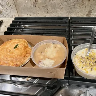 Classic Chicken Pot Pie, Creamed Corn, Mashed Potatoes &amp; Gravy