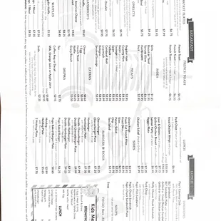 the menu for the restaurant