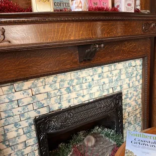 One of fire places in the dining room.