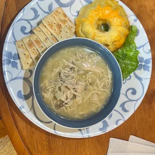 Chicken wild rice soup And spinach, cheese quiche