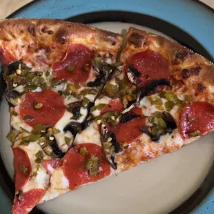 a slice of pizza on a plate